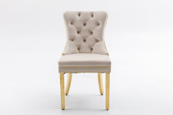 English Elm Hengming Velvet Wingback Dining Chairs Tufted Nailhead Trim Formal Set of 2 Beige W212P439620