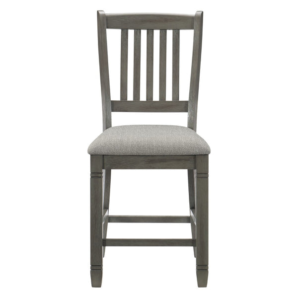 English Elm Antique Gray Counter Height Dining Set with Wine Rack Drawers and Upholstered Chairs B011S00371