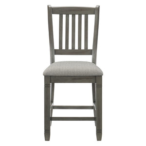 English Elm Antique Gray Counter Height Dining Set with Wine Rack Drawers and Six Fabric Chairs B011S00370