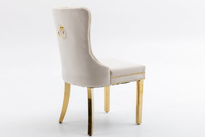 English Elm Hengming Velvet Wingback Dining Chairs Tufted Nailhead Trim Formal Set of 2 Beige W212P439620