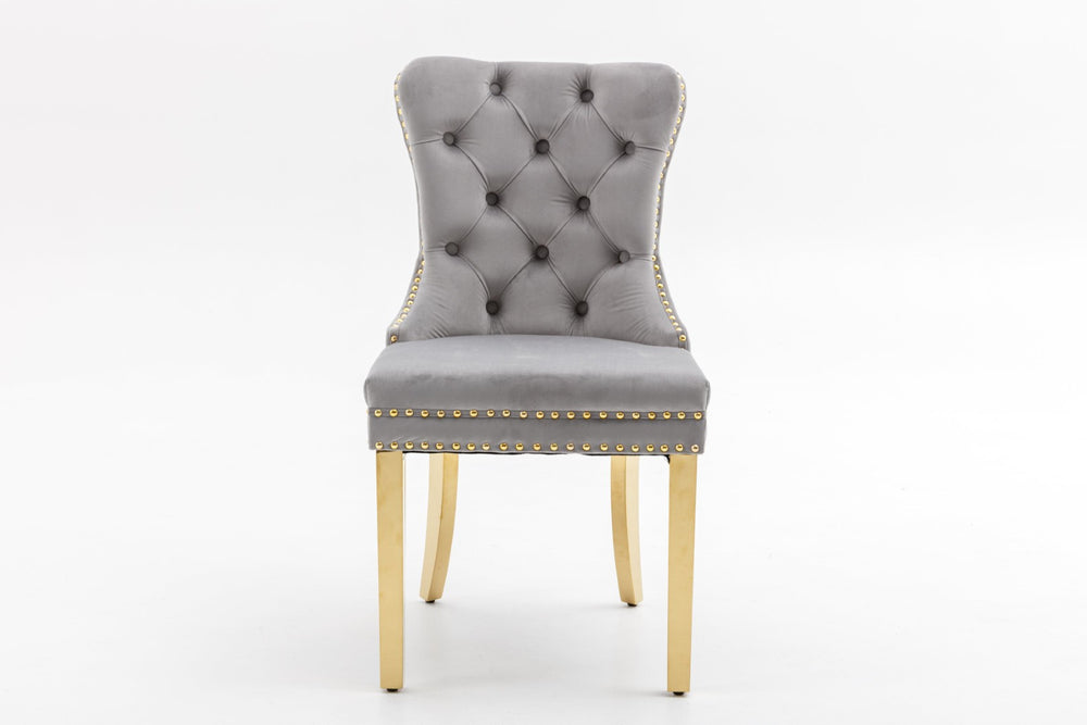 English Elm Hengming Velvet Wingback Dining Chairs Tufted Nailhead Trim Formal Set of 2 Light Gray W212P439627