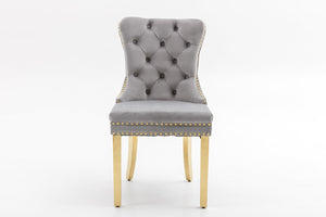 English Elm Hengming Velvet Wingback Dining Chairs Tufted Nailhead Trim Formal Set of 2 Light Gray W212P439627