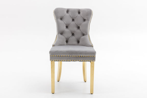 English Elm Hengming Velvet Wingback Dining Chairs Tufted Nailhead Trim Formal Set of 2 Light Gray W212P439627