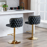 English Elm ,Swivel Barstools Adjusatble Seat Height, Modern Pu Upholstered Bar Stools With The Whole Back Tufted, For Home Pub and Kitchen Island（Black, Set Of 2）