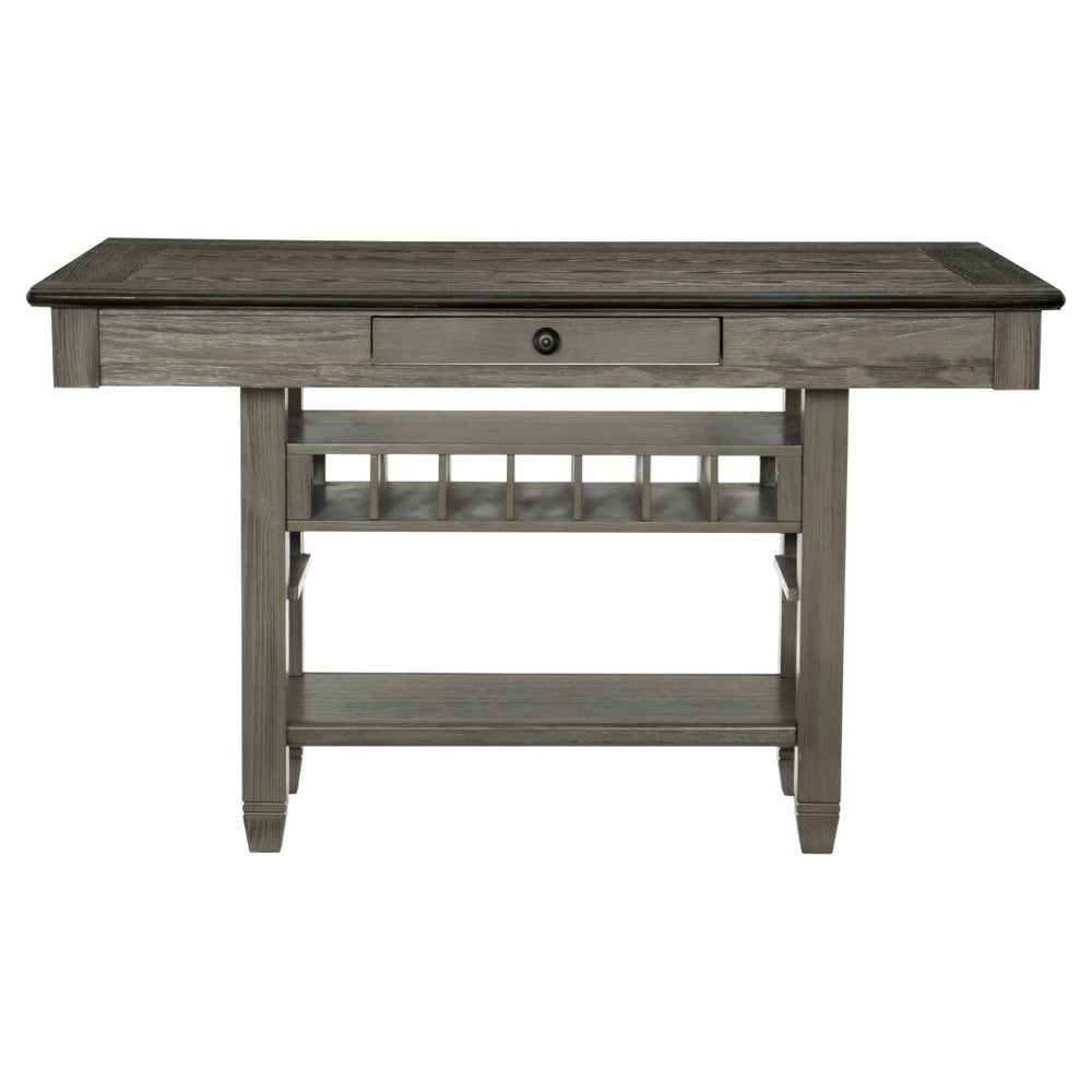 English Elm 1pc Counter Height Dining Table Acacia Pine Storage Wine Rack Four Drawer Country B011S00369