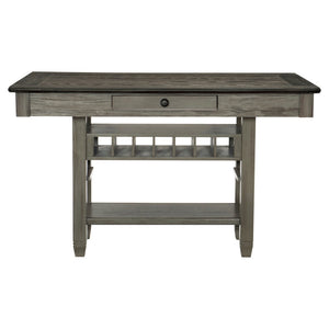 English Elm Antique Gray Counter Height Dining Set with Wine Rack Drawers and Upholstered Chairs B011S00371
