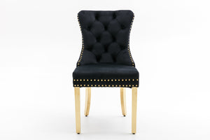 English Elm Hengming Velvet Wingback Dining Chairs Tufted Nailhead Trim Formal Set of 2 Black W212P439621