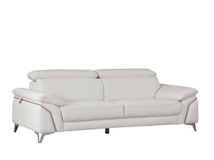 English Elm Global United Top Grain Italian Leather Sofa with High-Density Foam, Chrome Legs, Solid Wood Frame White B05777930