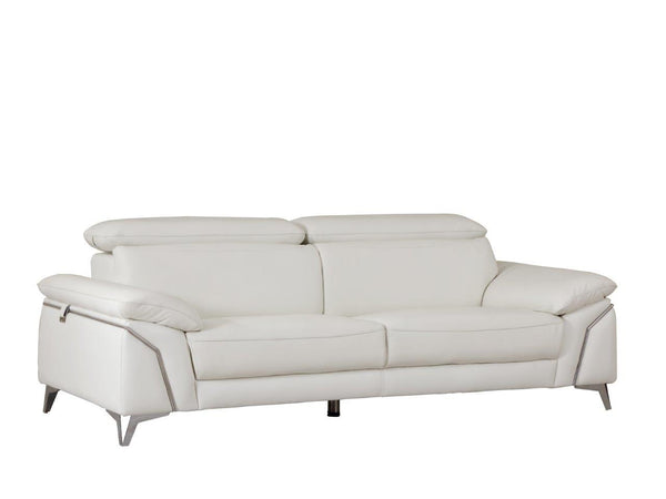 English Elm Global United Top Grain Italian Leather Sofa with High-Density Foam, Chrome Legs, Solid Wood Frame White B05777930