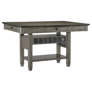 English Elm 1pc Counter Height Dining Table Acacia Pine Storage Wine Rack Four Drawer Country B011S00369