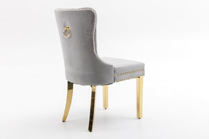 English Elm Hengming Velvet Wingback Dining Chairs Tufted Nailhead Trim Formal Set of 2 Light Gray W212P439627