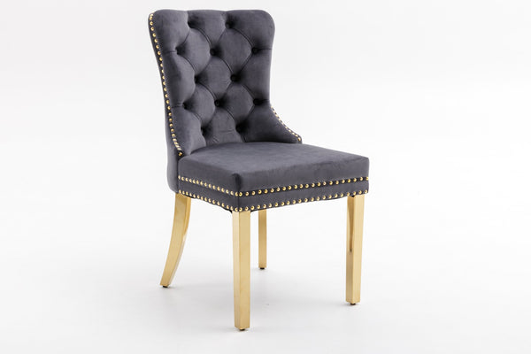 English Elm Hengming Velvet Wingback Dining Chairs Tufted Nailhead Trim Formal Set of 2 Dark Gray W212P439626