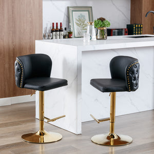 English Elm A&A Modern Swivel Barstools with Tufted Full Back, Adjustable Height PU Upholstery for Kitchen Island Black W114390976