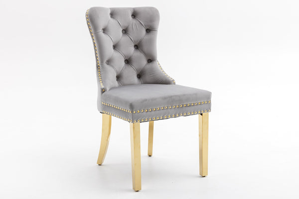 English Elm Hengming Velvet Wingback Dining Chairs Tufted Nailhead Trim Formal Set of 2 Light Gray W212P439627