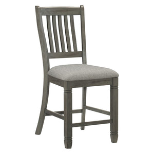 English Elm Antique Gray Counter Height Dining Set with Wine Rack Drawers and Upholstered Chairs B011S00371