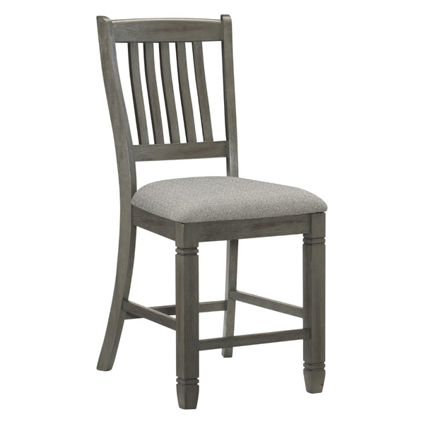 English Elm Antique Gray Counter Height Dining Set with Wine Rack Drawers and Upholstered Chairs B011S00371