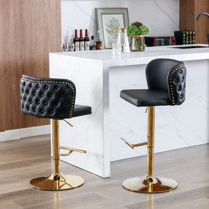 English Elm A&A Modern Swivel Barstools with Tufted Full Back, Adjustable Height PU Upholstery for Kitchen Island Black W114390976