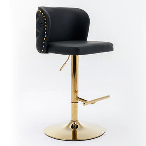 English Elm A&A Modern Swivel Barstools with Tufted Full Back, Adjustable Height PU Upholstery for Kitchen Island Black W114390976