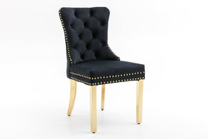 English Elm Hengming Velvet Wingback Dining Chairs Tufted Nailhead Trim Formal Set of 2 Black W212P439621