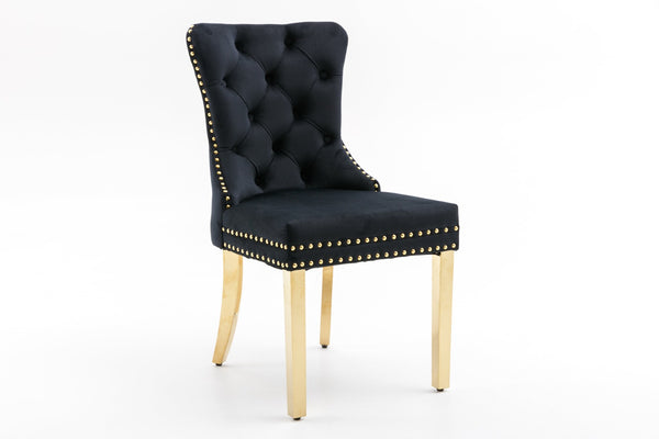 English Elm Hengming Velvet Wingback Dining Chairs Tufted Nailhead Trim Formal Set of 2 Black W212P439621