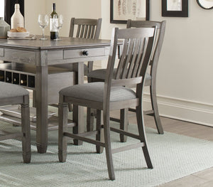 English Elm Antique Gray Counter Height Dining Set with Wine Rack Drawers and Six Fabric Chairs B011S00370
