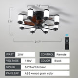 English Elm 21.7 Inch Ceiling Fan Light - Windmill-Shaped Flush Mount Ceiling Fan With Light With Remote Control and Timer,Black