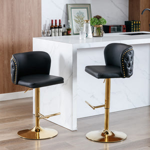 English Elm A&A Modern Swivel Barstools with Adjustable Height and Tufted PU Back for Home, Pub, Kitchen Island Black W114390976