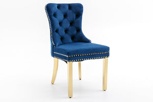 English Elm Hengming Velvet Wingback Dining Chairs Tufted Nailhead Trim Formal Set of 2 Dark Blue W212P439625