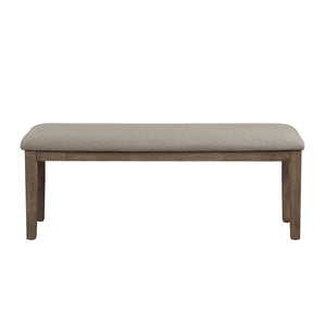 English Elm Fabric Armhurst 48" Bench with Neutral Upholstery, Wire-Brushed Brown Oak Frame for Dining Room Seating B011104524