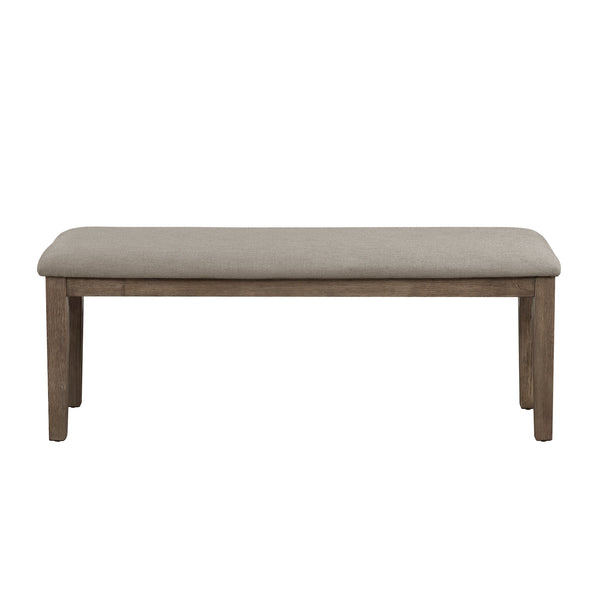English Elm Fabric Armhurst 48" Bench with Neutral Upholstery, Wire-Brushed Brown Oak Frame for Dining Room Seating B011104524