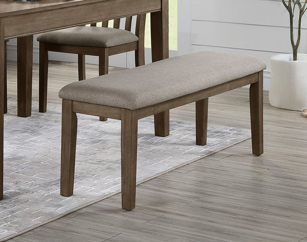 English Elm Fabric Armhurst 48" Bench with Neutral Upholstery, Wire-Brushed Brown Oak Frame for Dining Room Seating B011104524