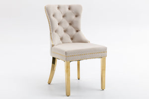 English Elm Hengming Velvet Wingback Dining Chairs Tufted Nailhead Trim Formal Set of 2 Beige W212P439620