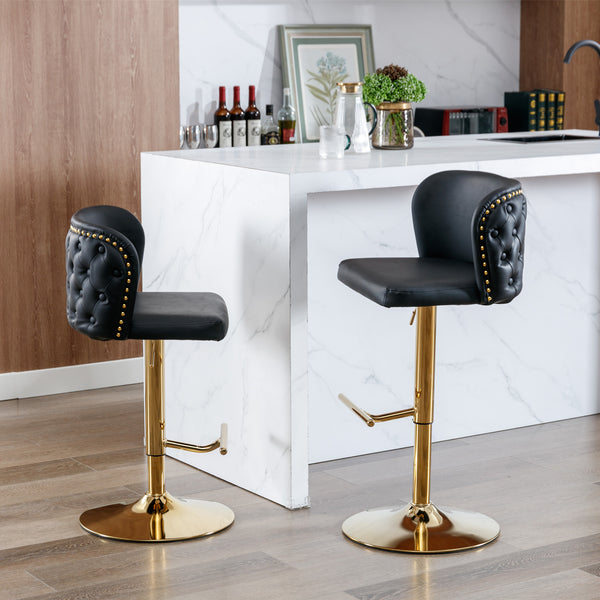 English Elm A&A Modern Swivel Barstools with Tufted Full Back, Adjustable Height PU Upholstery for Kitchen Island Black W114390976