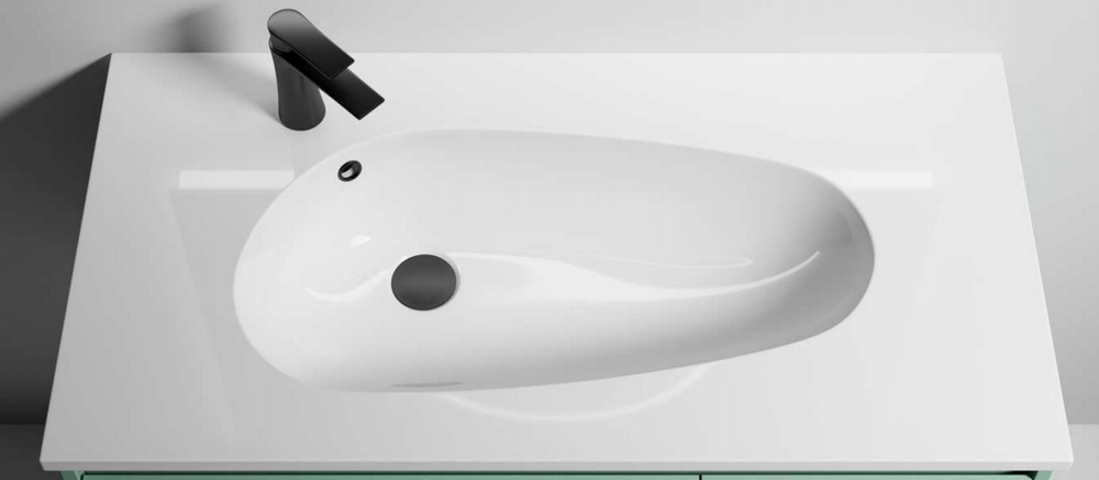 English Elm 36" Drop-Shaped Resin Sink 36" Single-Hole Bathroom Basin with Overflow, Modern Curved Vanity Top, Durable W999104560