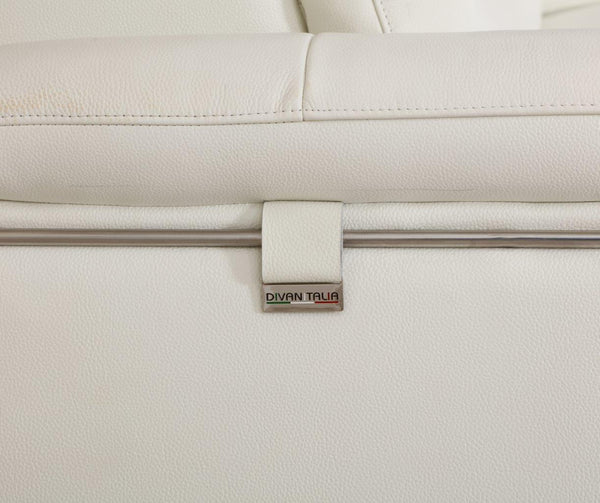 English Elm Global United Top Grain Italian Leather Sofa with High-Density Foam, Chrome Legs, Solid Wood Frame White B05777930