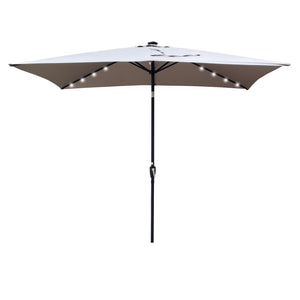 English Elm 10 Solar LED Rectangular Patio Umbrella 10x6.5ft with Crank, Push-Button Tilt, UV40+ Weatherproof Medium grey W65690316