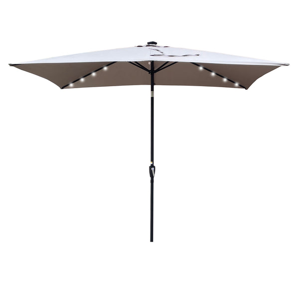 English Elm 10 Solar LED Rectangular Patio Umbrella 10x6.5ft with Crank, Push-Button Tilt, UV40+ Weatherproof Medium grey W65690316