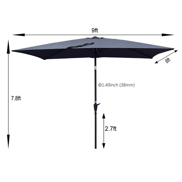 English Elm 6 Patio Umbrella 9x6ft Rectangle Waterproof Crank Tilt Outdoor Sunshade UV40+ Weather‑Resist Anthracite W65690321