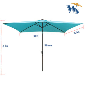 English Elm 10 Solar LED Rectangular Patio Umbrella 10x6.5ft with Crank, Push-Button Tilt, UV40+ Weatherproof Turquoise W65690317