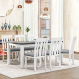 English Elm Trexm Retro Style 7-Piece Dining Table Set With Extendable Table and 6 Upholstered Chairs (Gray+White)