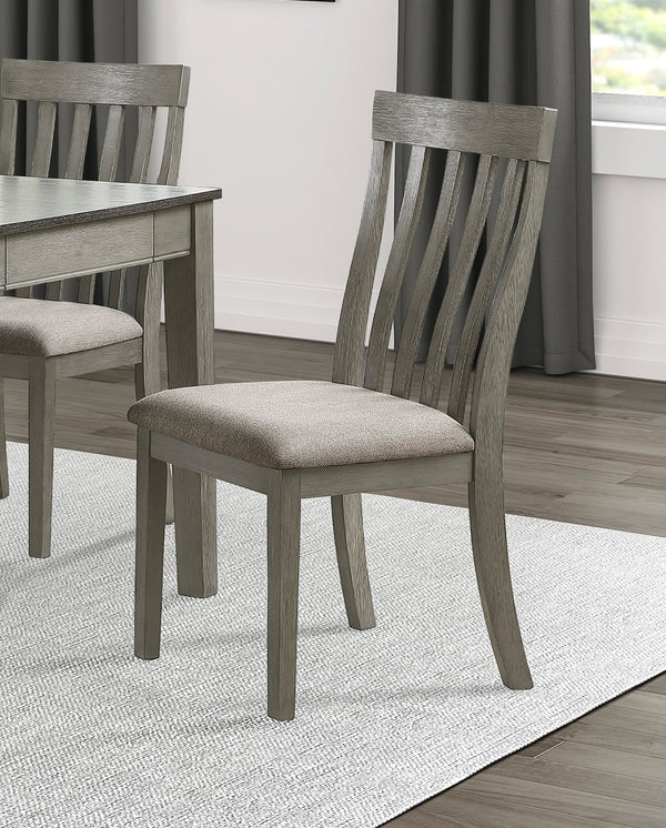 English Elm Dining Armhurst Side Chairs Set of 2 Wire-Brushed Light Gray Oak Veneer Vertical Slat Back Seats Fabric Cushion B011104623