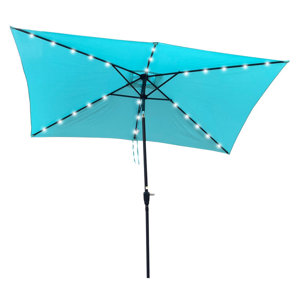 English Elm 10 Solar LED Rectangular Patio Umbrella 10x6.5ft with Crank, Push-Button Tilt, UV40+ Weatherproof Turquoise W65690317