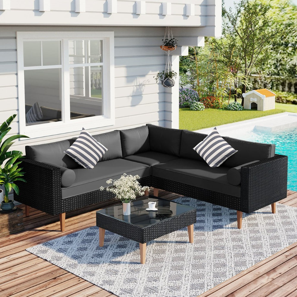 English Elm <old Sku Fg201221aae> Go L-shaped Wicker Patio Set Resort Style Outdoor Sectional with Coffee Table N704G201221E