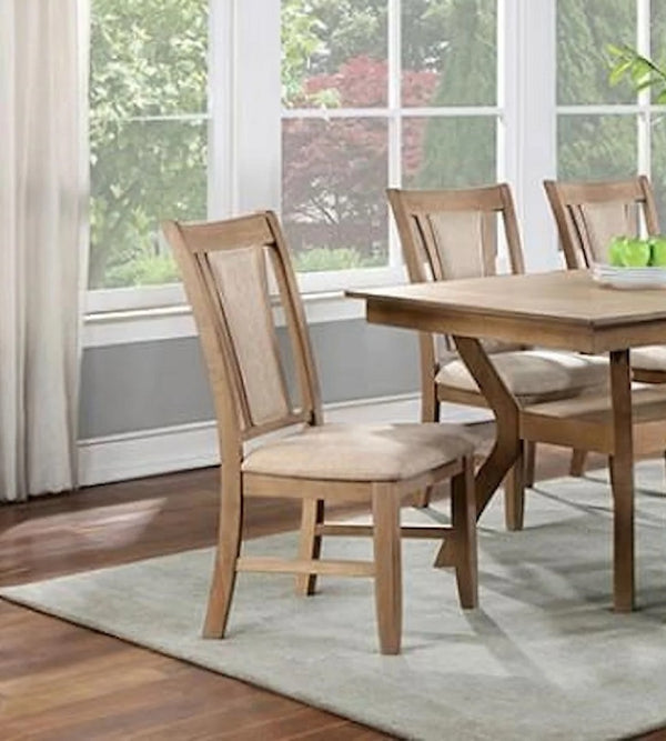 English Elm Transitional Solid Wood Set of 2 Beige Upholstered Side Chairs with Padded Seats and Welts, Timeless Dining Accent Natural 43 L x 20 W x 14 H B011104626