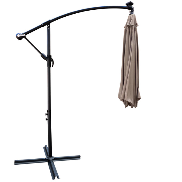 English Elm 10 ft Solar LED Patio Umbrella with 24 Lights, 8-Rib Weatherproof Polyester Canopy, Crank Lift Base Mushroom W65690318