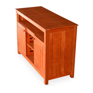 English Elm Eucalyptus Outdoor Sideboard with Slatted Cabinets, Adjustable Shelves & Levelers for Entertaining Natural B046104519