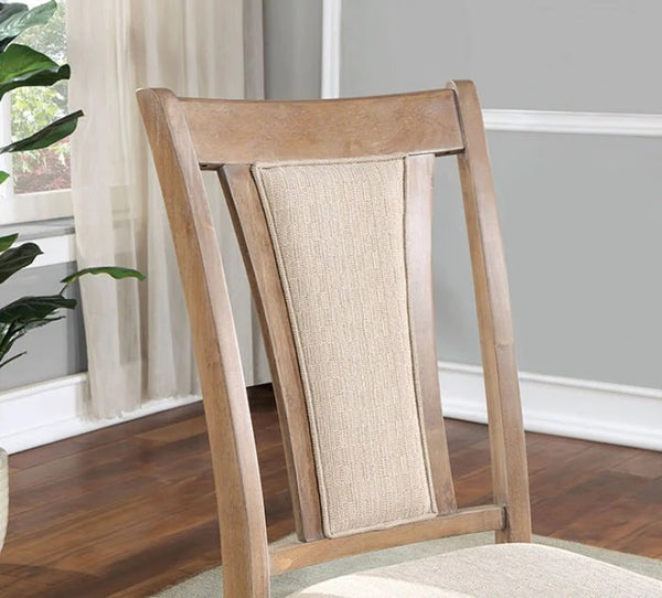 English Elm Transitional Solid Wood Set of 2 Beige Upholstered Side Chairs with Padded Seats and Welts, Timeless Dining Accent Natural 43 L x 20 W x 14 H B011104626