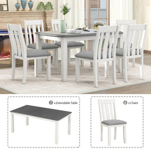 English Elm Trexm Farmhouse Extendable Dining Set Seats Eight Linen Chairs Distressed Wood ST000045AAE