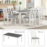 English Elm Trexm Retro Style 7-Piece Dining Table Set With Extendable Table and 6 Upholstered Chairs (Gray+White)