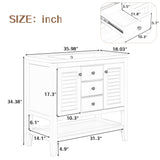 English Elm 36" Bathroom Vanity With Ceramic Basin, Two Cabinets and Drawers, Open Shelf, Solid Wood Frame, Grey (Old Sku: Sy999101Aae-1)